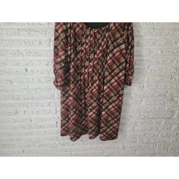 Perceptions Women Dress Extra Large XL Shirt Knit Mini Brown Plaid PLA11E - Picture 5 of 12